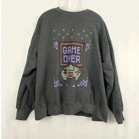 VTG Game Over Gray Pullover Sweatshirt 3XL Men's Video Games Cotton Blend - Picture 9 of 9